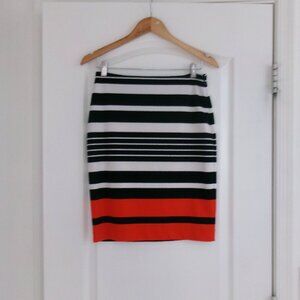 MICHAEL KORS Navy Blue , White, & Orange Horizontal Striped Pencil Skirt 4